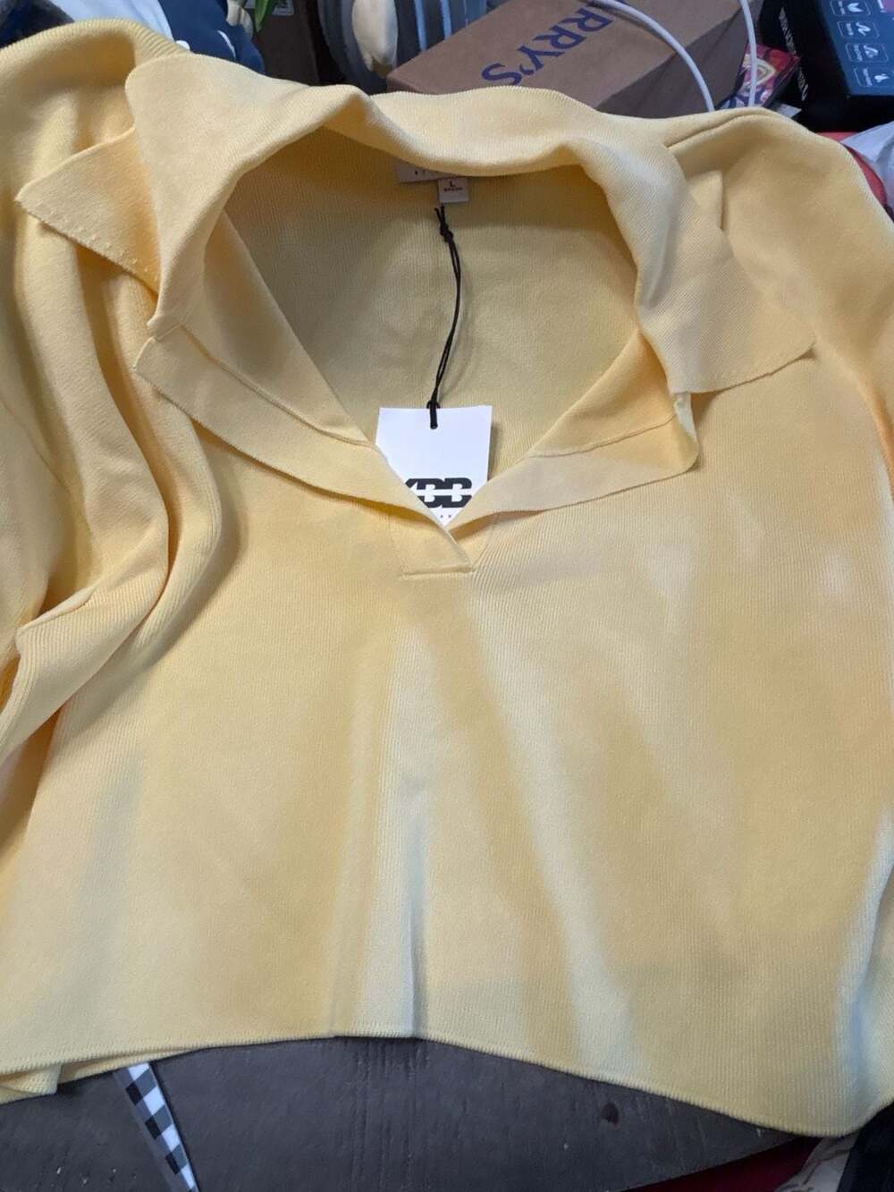 KBB by Kahlana Ribbed Polo Top Yellow Size L